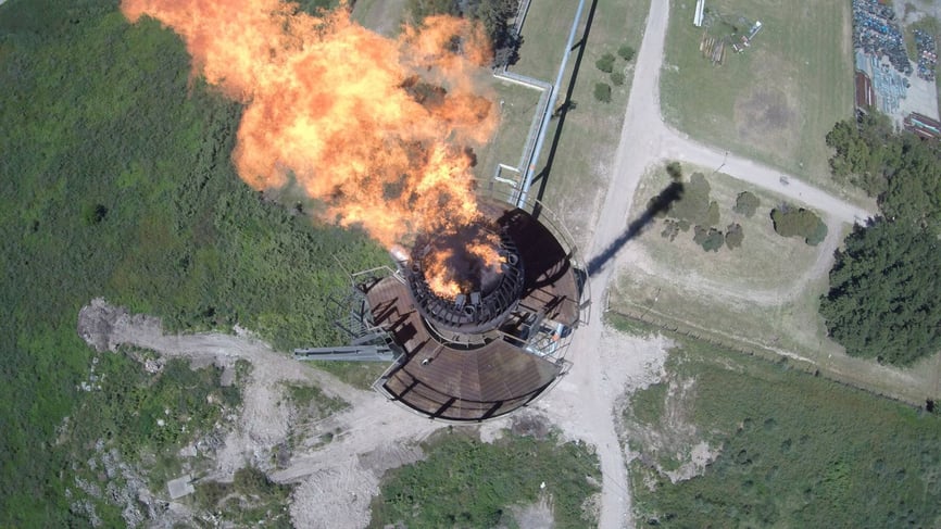drone image of tower flare