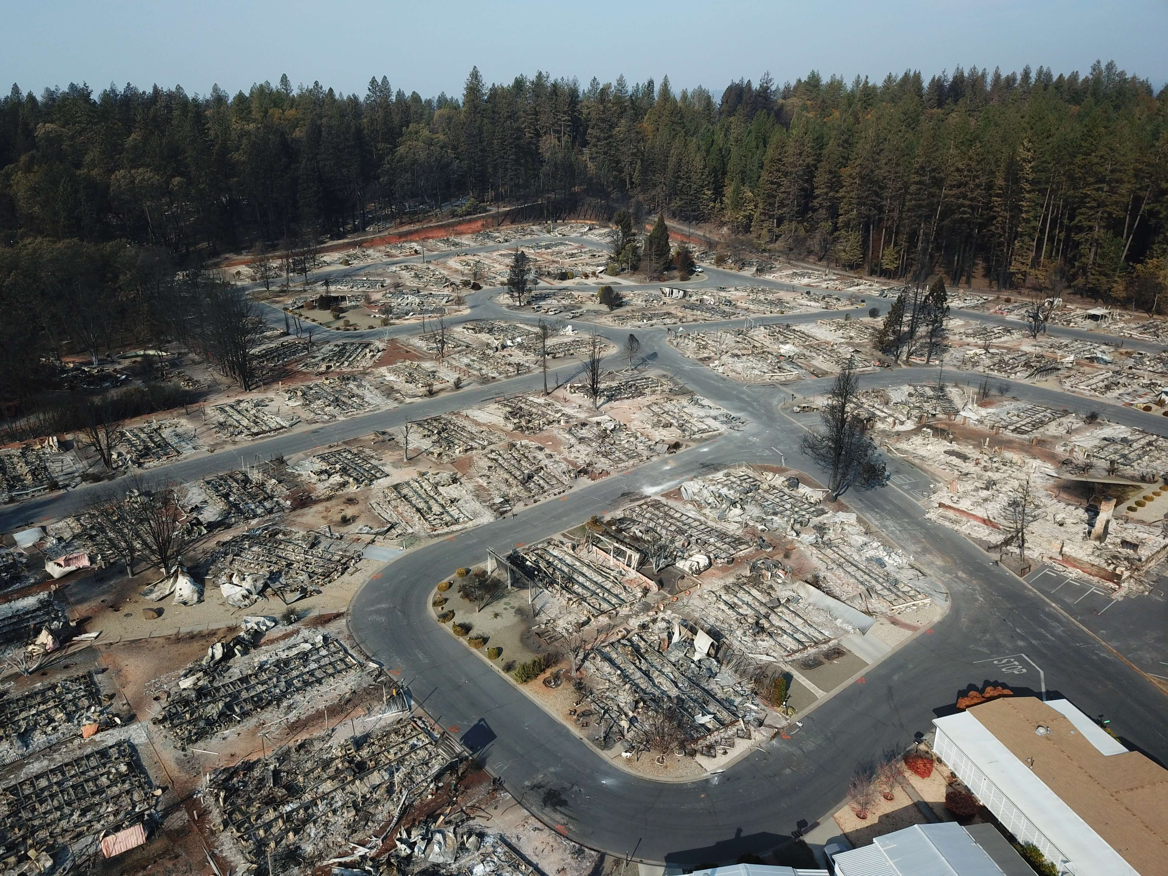 Aerial view of camp fire