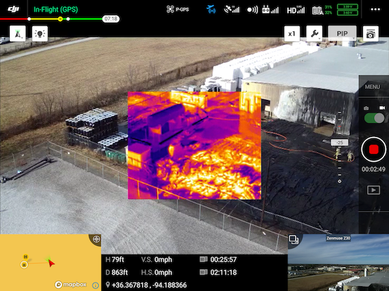 Drone Crystal Sky thermal overlay in industrial fire