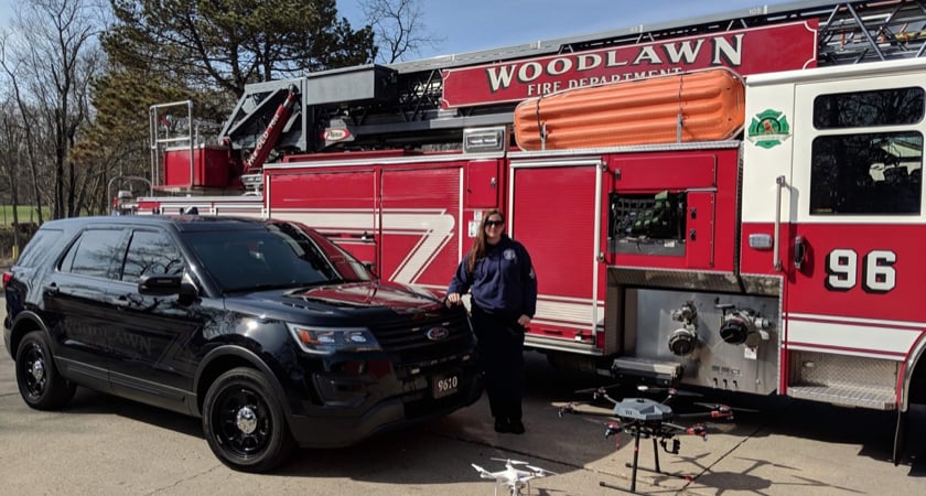 Katie Thielmeyer 6 with Woodlawn Fire Truck