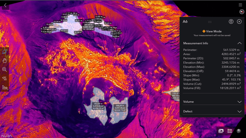 Figure 52 – Fumarole Measurements Taken from the Turrialba Digital Model Generated from IR Images taken from the DJI Mavic 3 Thermal 1