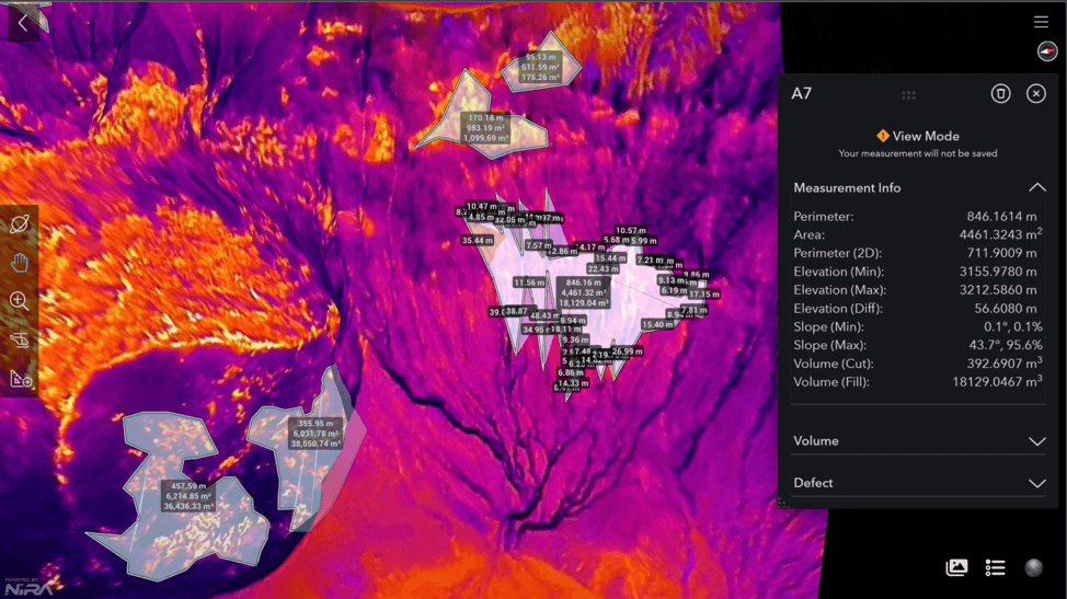 Figure 52 – Fumarole Measurements Taken from the Turrialba Digital Model Generated from IR Images taken from the DJI Mavic 3 Thermal 2