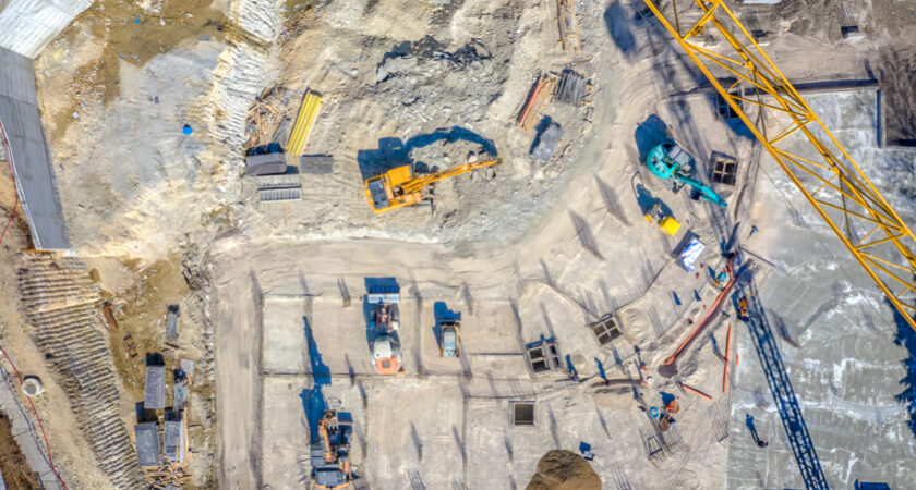 Aerial view of material stockpiles measured by drone