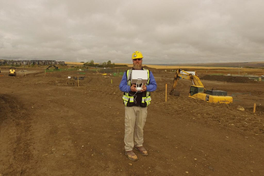 Flying a drone at a construction site