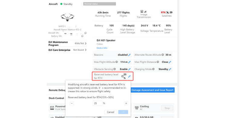 How to adjust the RTH reserved battery level.