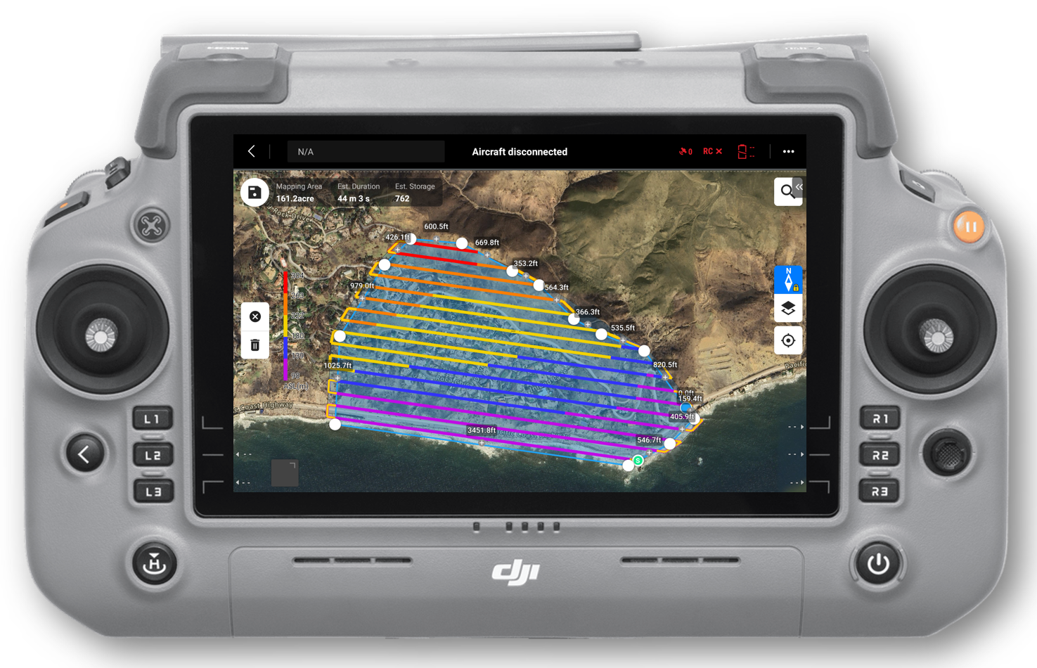 DJI Pilot 2 - M350 Terrain Following Route after apply the ASTER GDEM