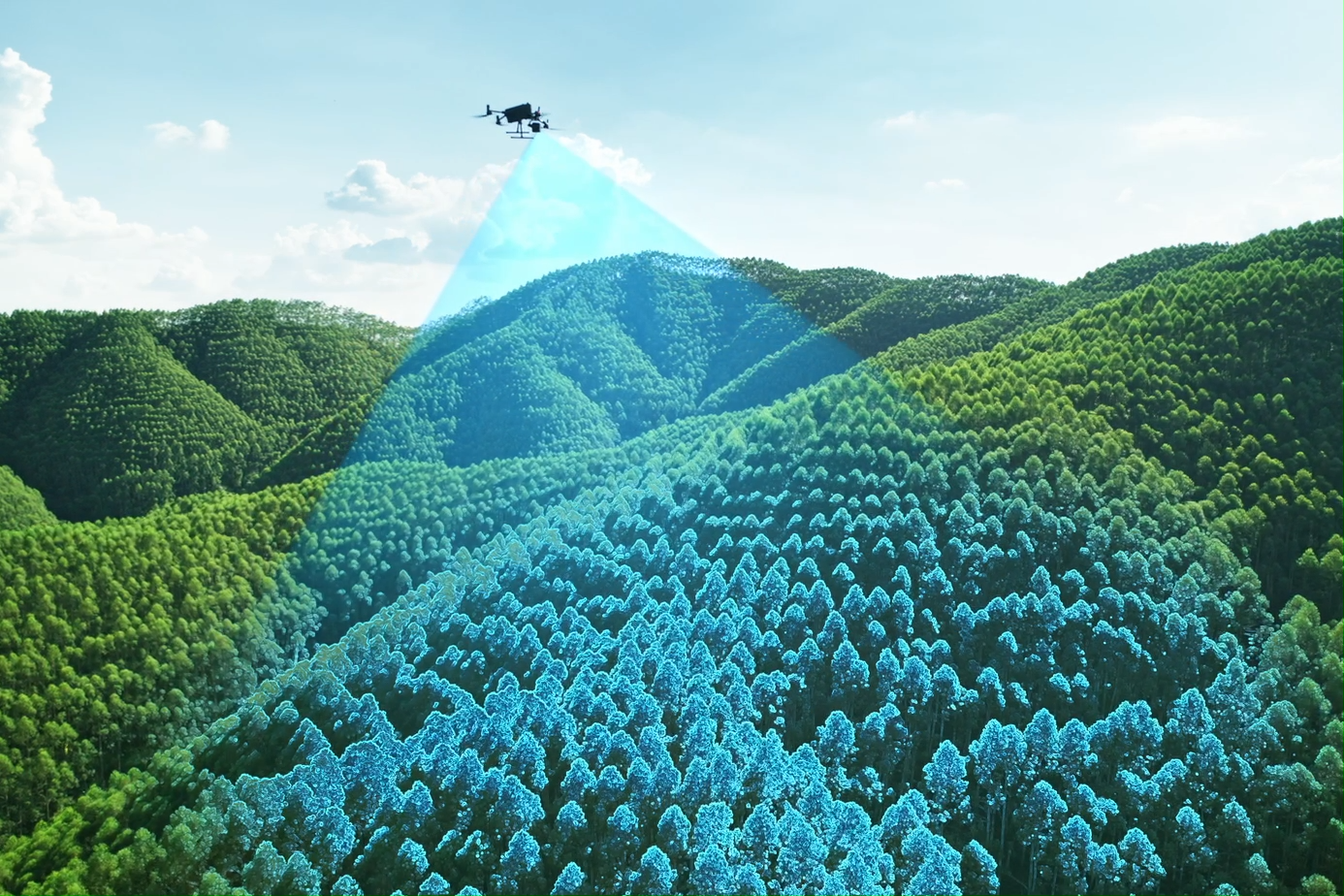 Enterprise drone mapping a forested landscape for environmental monitoring in Ireland