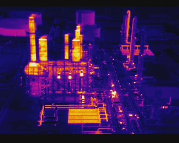 thermal drone imagery of refinery