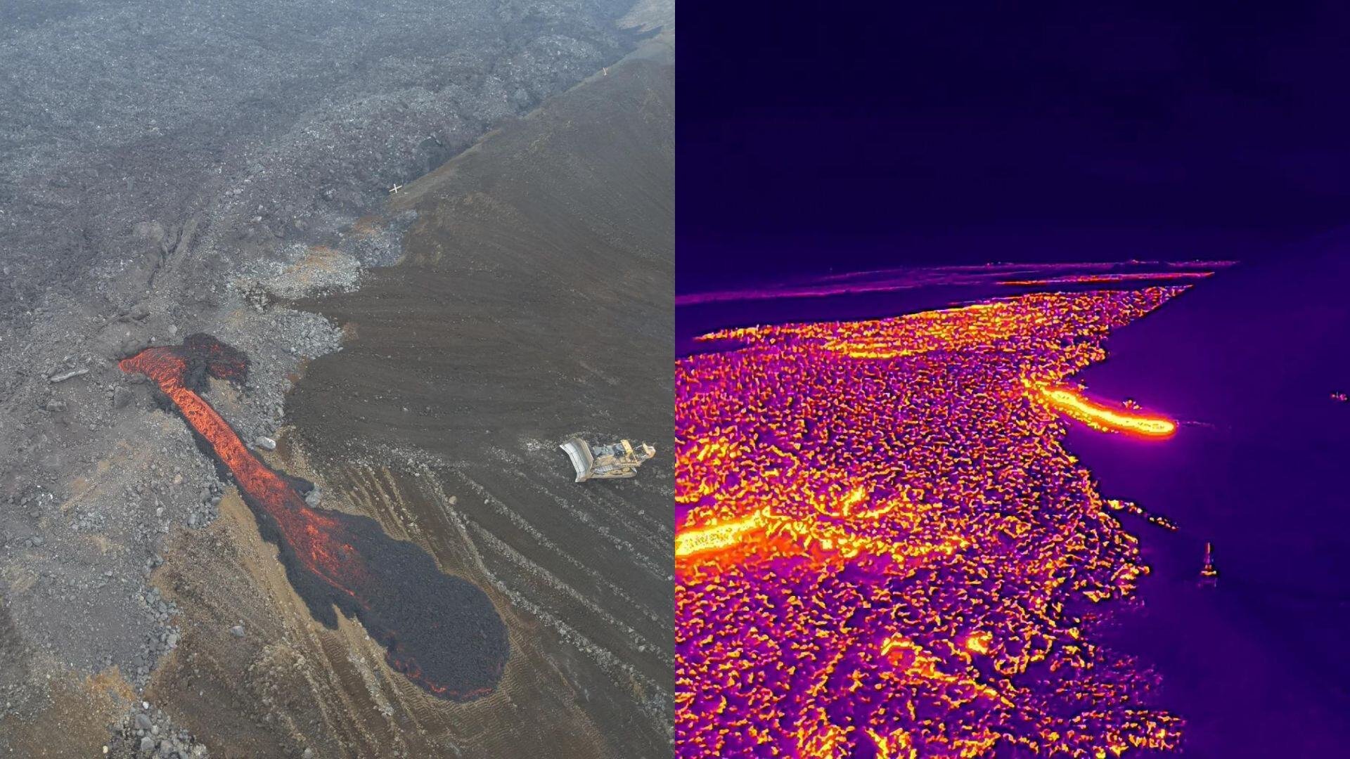 Thermal Image of Lava Beneath the Surface and Breach of the Defense Wall