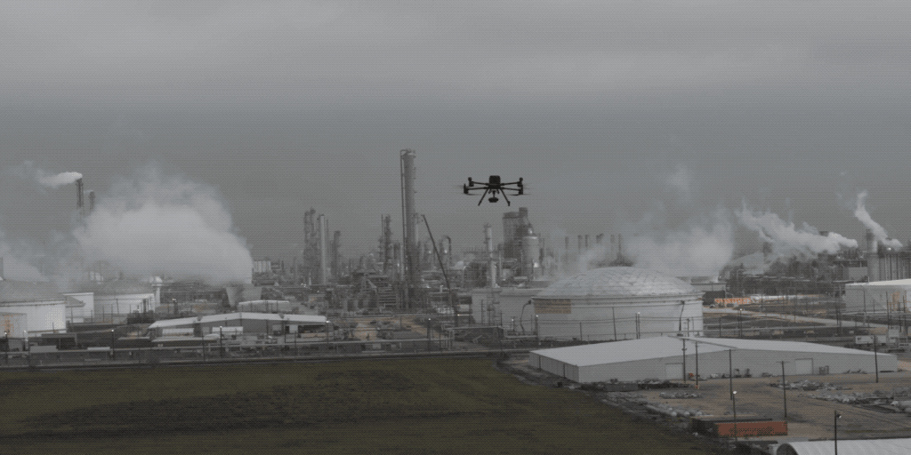 M300 flying over refinery