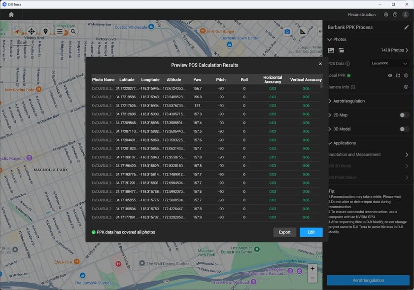 POS Calculation Results - DJI Terra