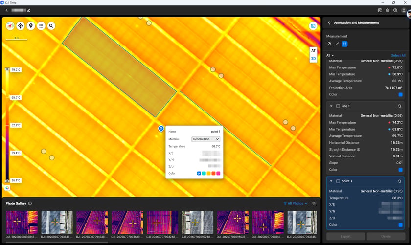 Thermal map supports point, line, and area temperature measurement