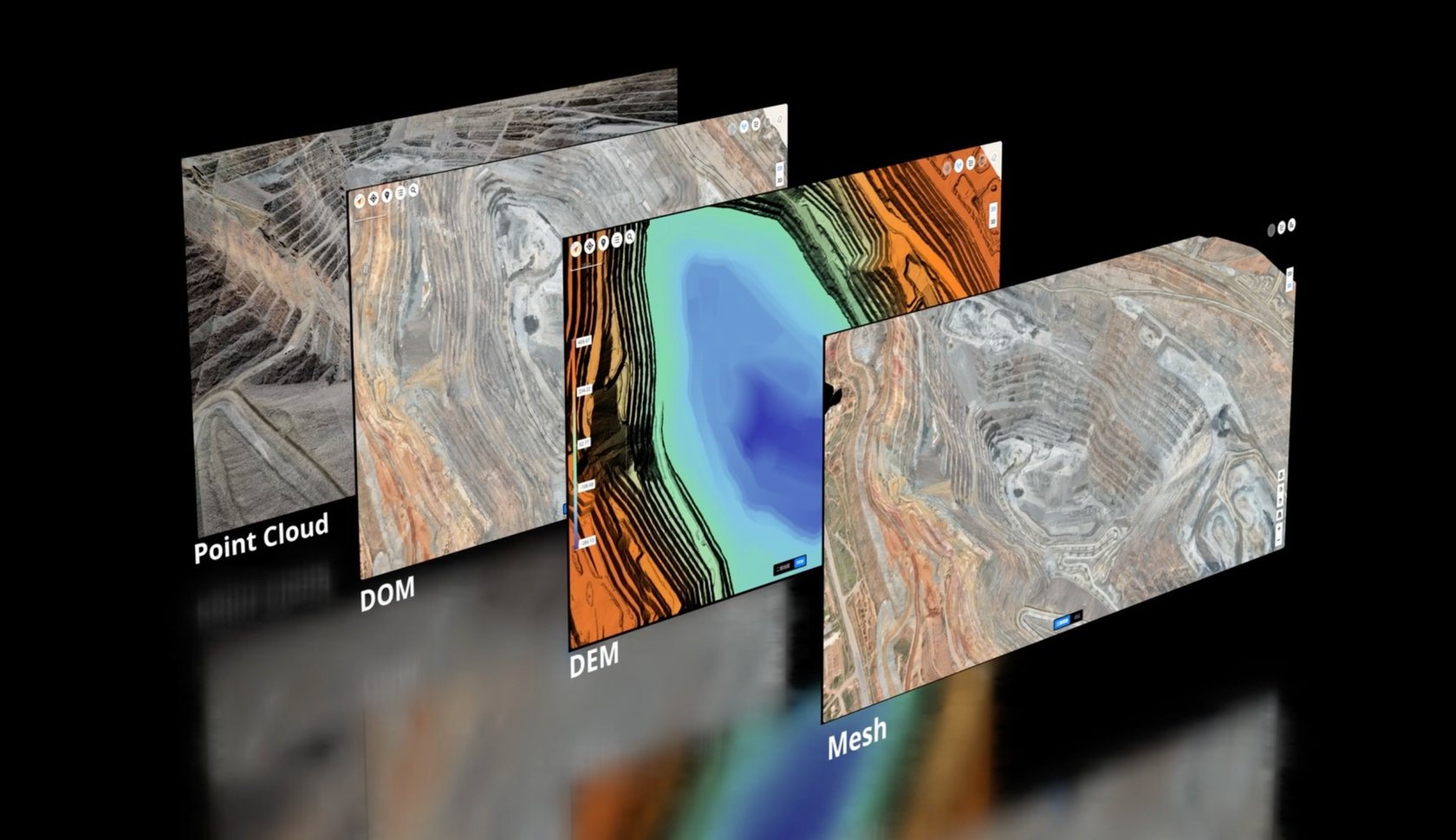 Drone mapping deliverables including point cloud, orthomosaic, DEM and 3D model